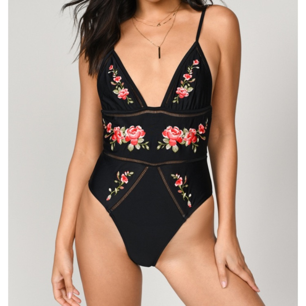 NWOT - Black Floral Embroidered Swimsuit